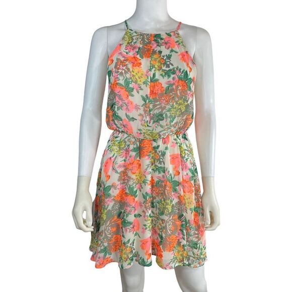 Lovesong Floral Sleeveless Halter Neck Mini Dress Resort Vacation - Picture 7 of 9